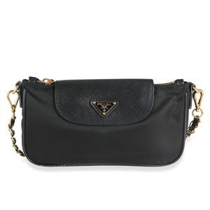 Prada Black Nylon & Saffiano Leather Chain Crossbody
